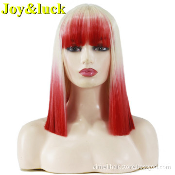 Wholesale Price Ladies Wig With Bangs Halloween Day Blonde Ombre Red Party Costume Natural Straight Cosplay Synthetic Hair Wigs